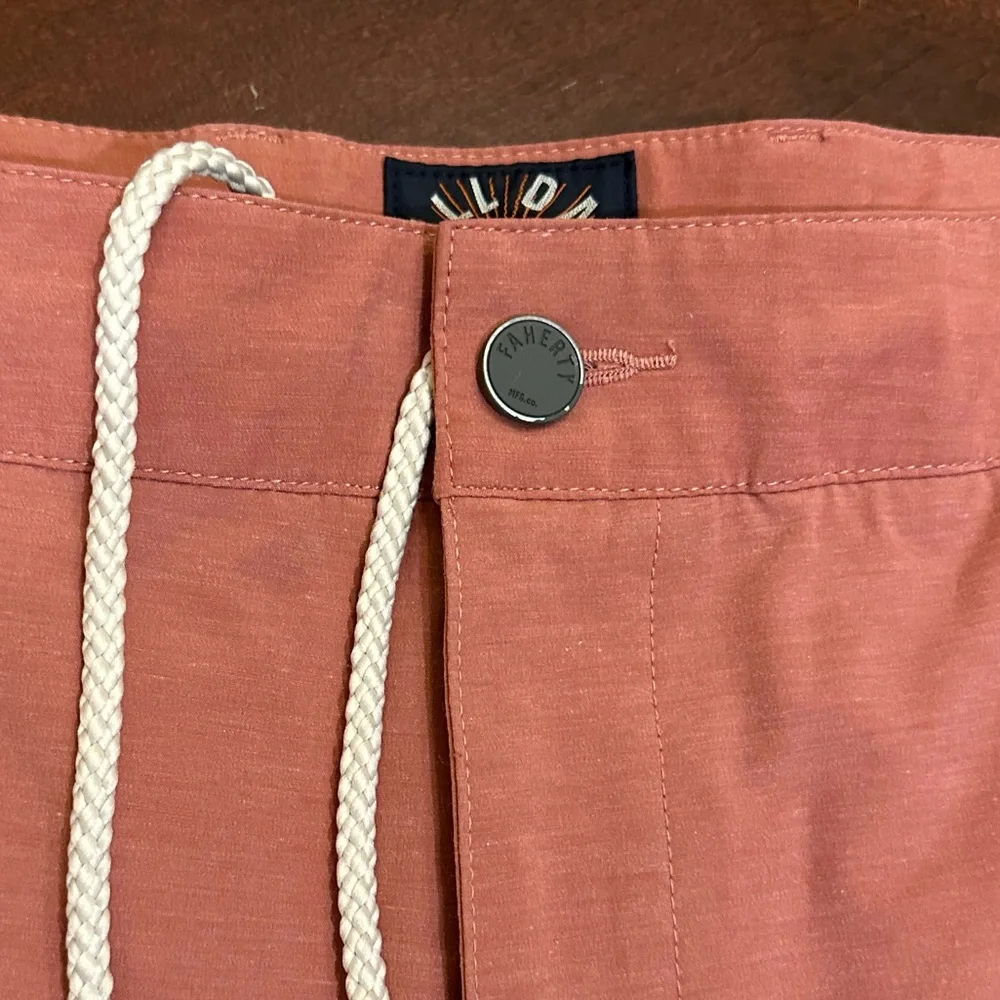 Faherty “All Day” Men's Flat Front Zip Up Button Shorts W/Adjustable Tie Waist